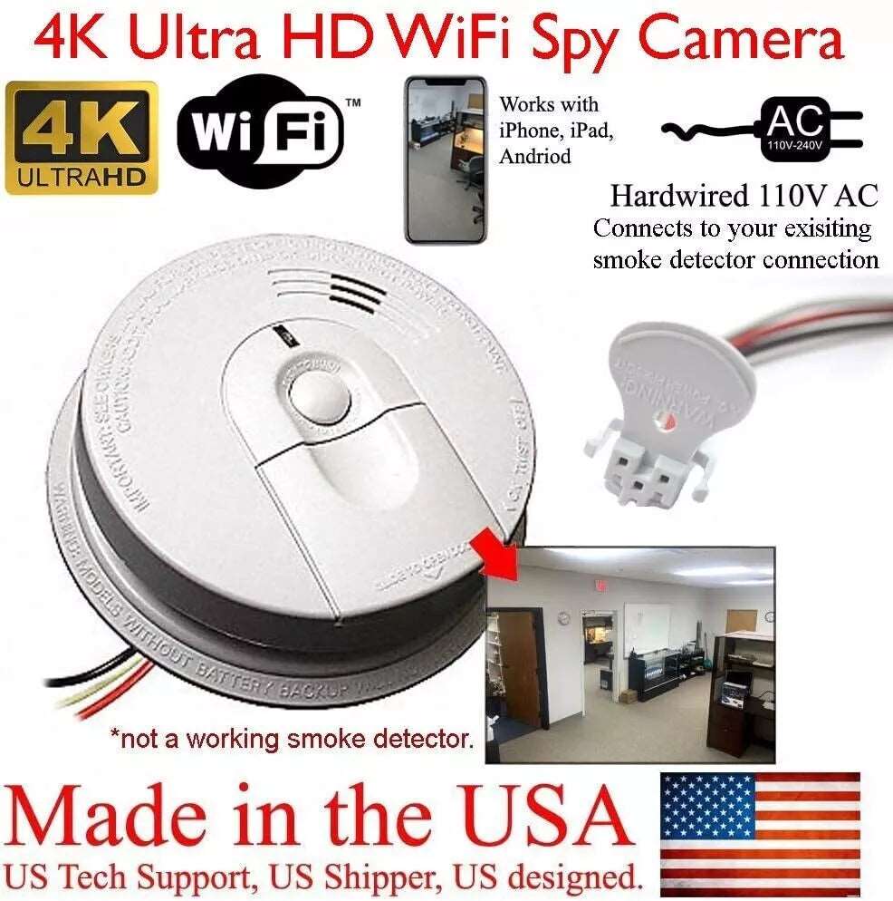 WiFi Hardwired Smoke Detector Camera with Motion Detection 4K & 1080P Resolution for Home and Office Security Parental Monitoring of Underage Children