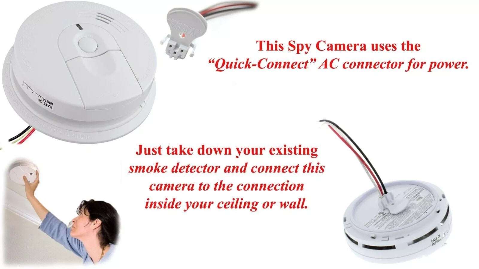 WiFi Hardwired Smoke Detector Camera Motion Detection 4K & 1080P