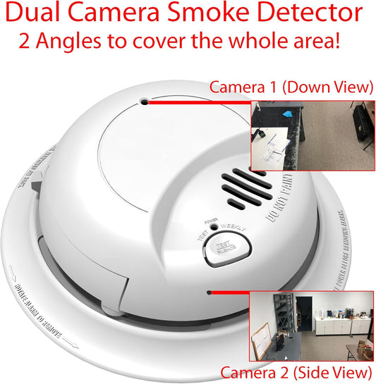 Dual 4K Camera Hardwired Smoke Detector Hidden Camera w/ Audio & WiFi Remote View