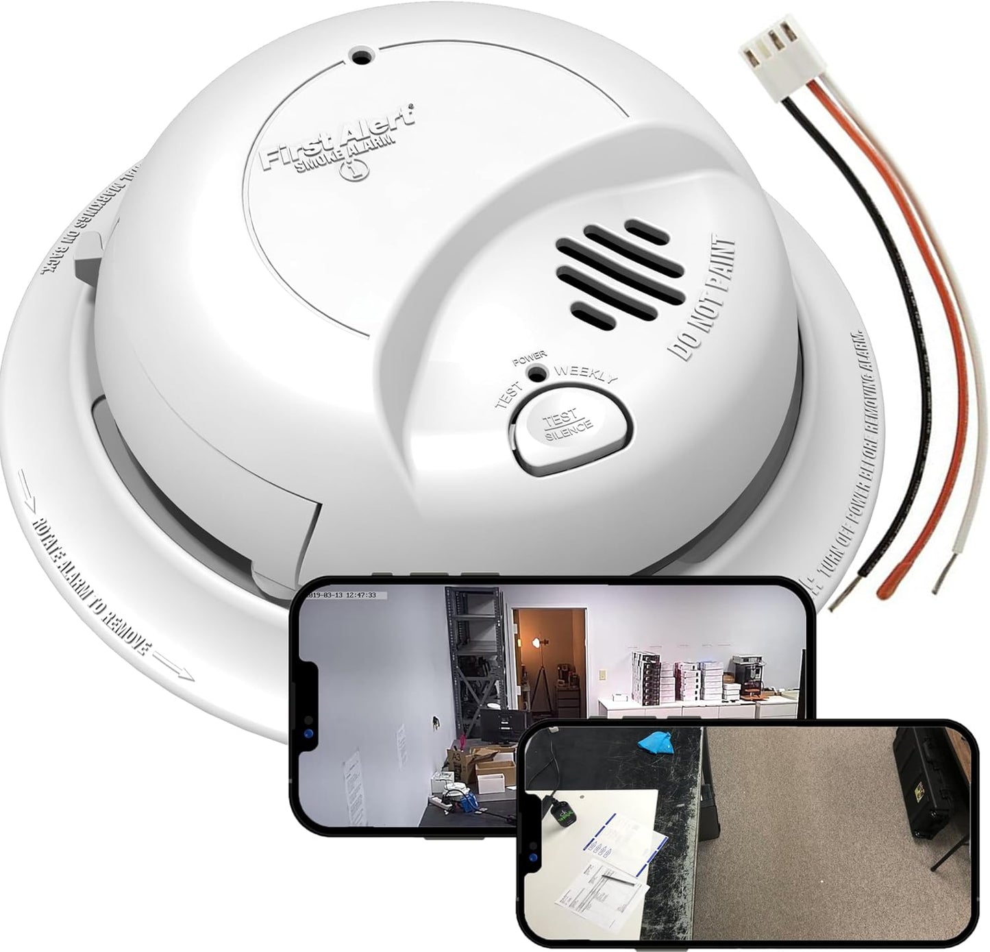 Dual 4K Camera Hardwired Smoke Detector Hidden Camera w/ Audio & WiFi Remote View