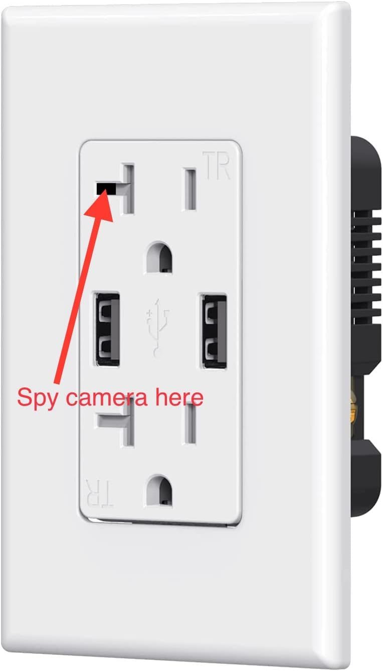 Hardwired Hidden Spy Outlet Camera WiFi Home Monitor Property, Babysitters Pets