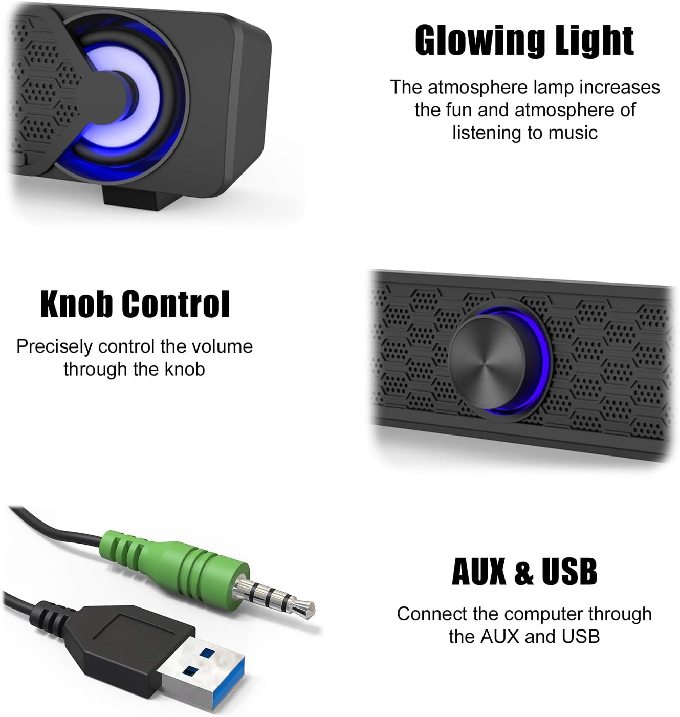 Hidden Camera Computer Speakers USB Powered Mini Soundbar 4K/1080P Resolution Motion Detection with Audio